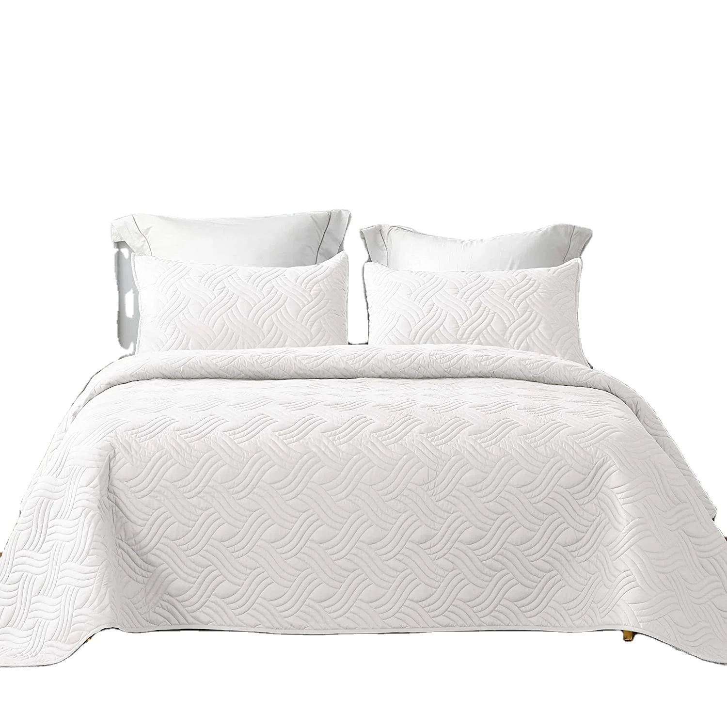 Factory Quilt Solid Bedspread Wholesale ultra soft  all season coverlet, White  queen