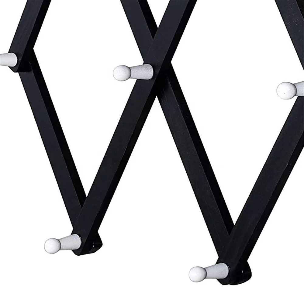Wall mounted wooden hanger baseball hat rack 10 hook black and white rack telescopic rack
