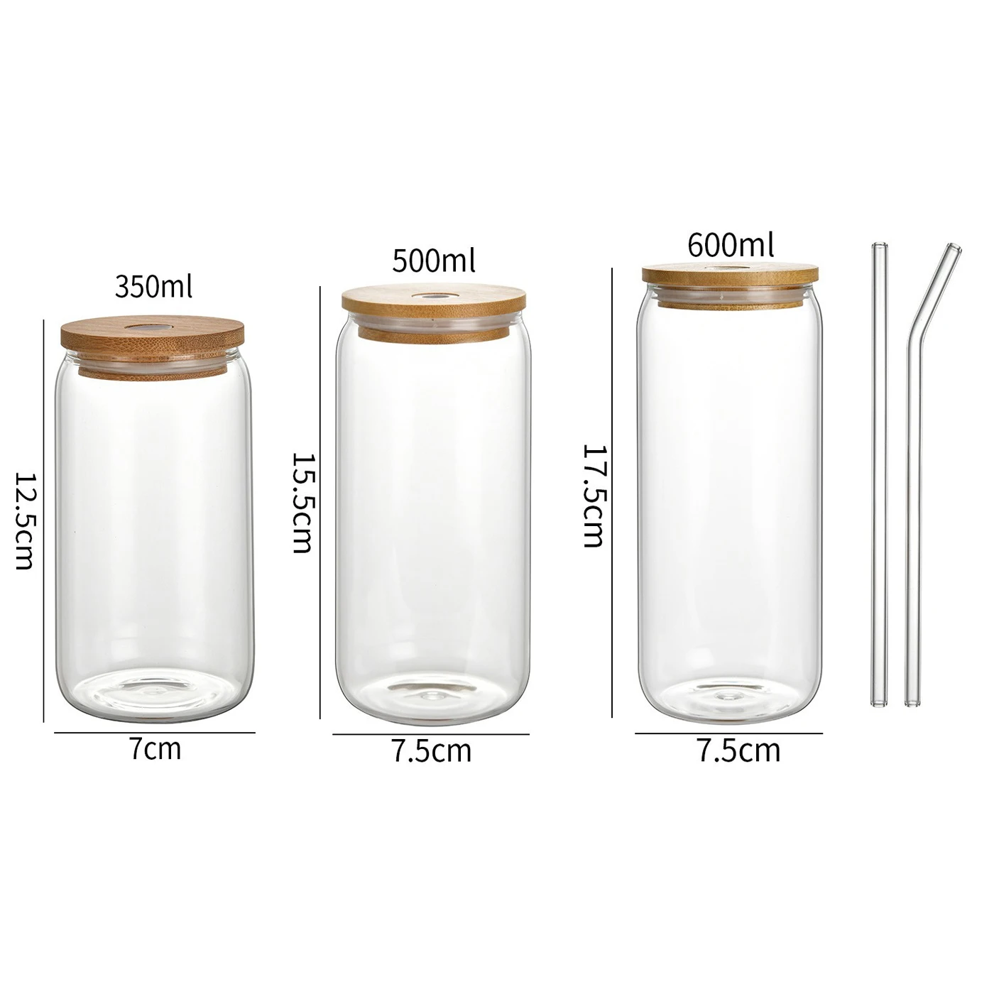 BAP-free Heat-resistant High Borosilicate Portable Clear Glass Juice Beverage Cup Tumbler with Lid and Straw 12oz 16oz 20oz