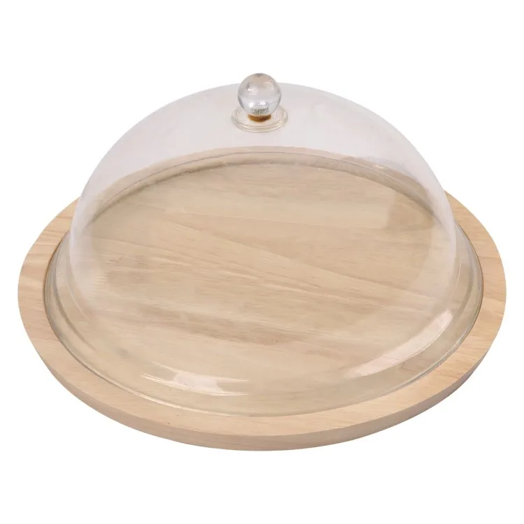 Wood Cake Stand With Dome Lid - Multifunctional Serving Platter and Cake Plate