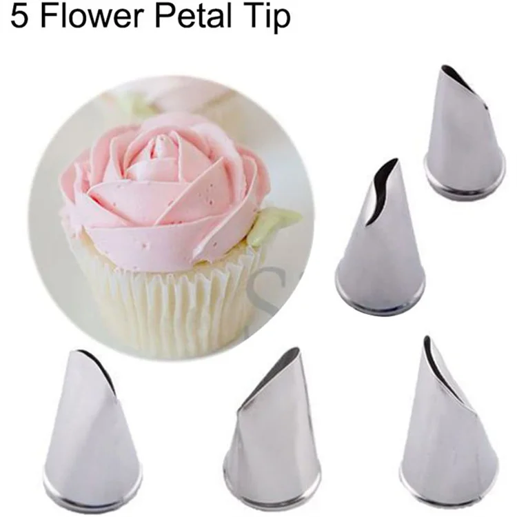 5pcs/set Cake Decorating Rose Petal Tips Set Cream Icing Piping Fondant Rose Nozzle Pastry Tools Fondant Decorating Tools