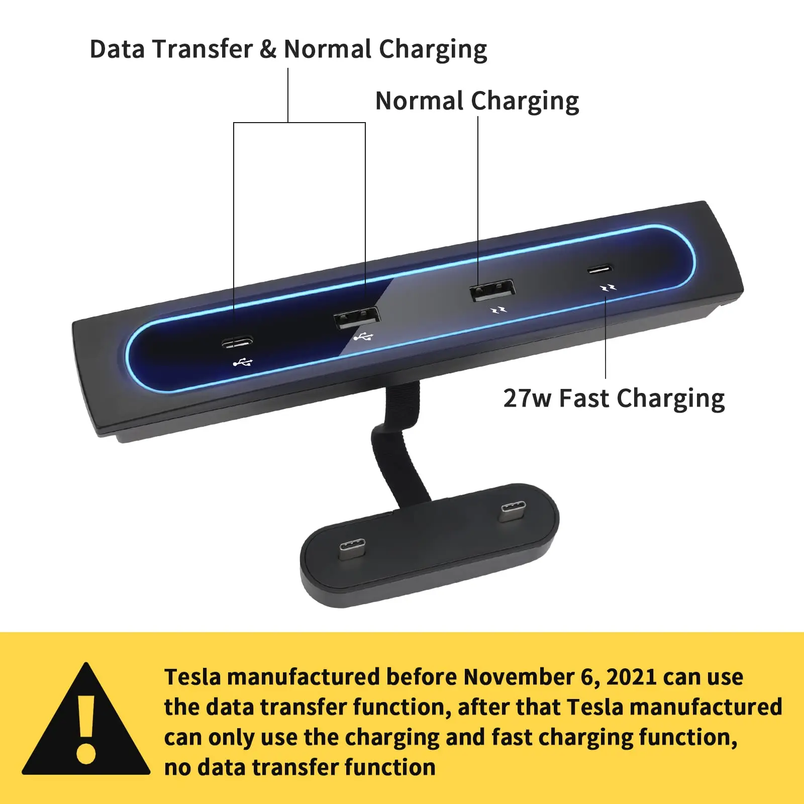 Station 4 in 1 USB LED Hub, Compatible Docking tation Center Console Smart Sensor for for 2021 2022 2023 Tesla Model Y 3
