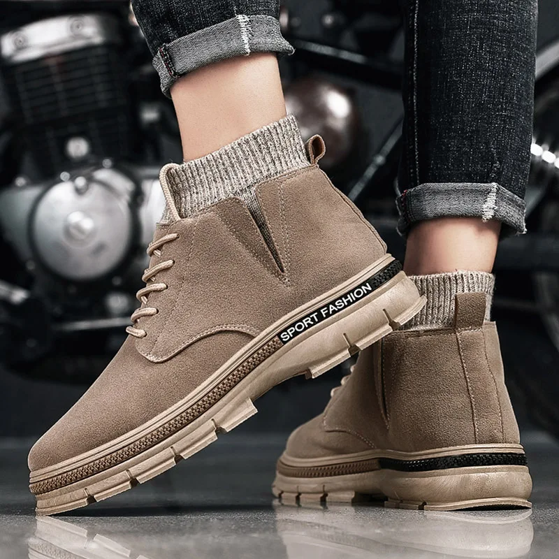 High-top Martin boots mid-boot boots, trendy street shoes knitting collar men shoes