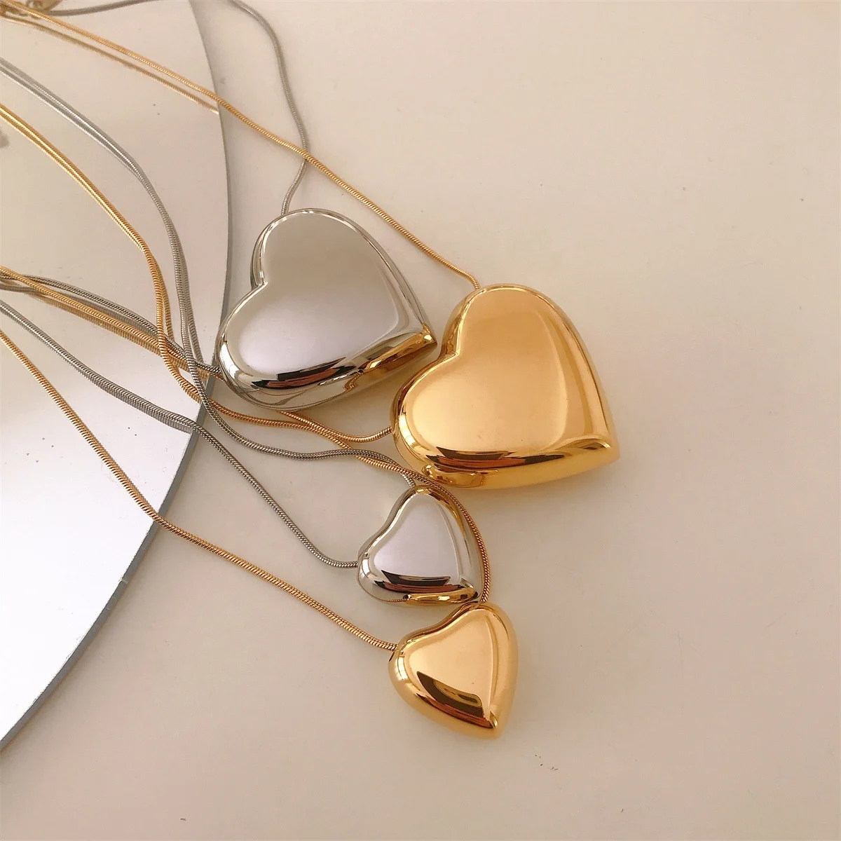 Valentines Day Gift Simple Multi Size 3D PVD 18K Gold Plated Stainless Steel bubble Heart Necklace For Women Girls Party