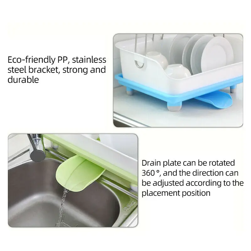 Plastic Dish Drainer Double Drip Tray 2 Layer Utensil Cutlery Draining