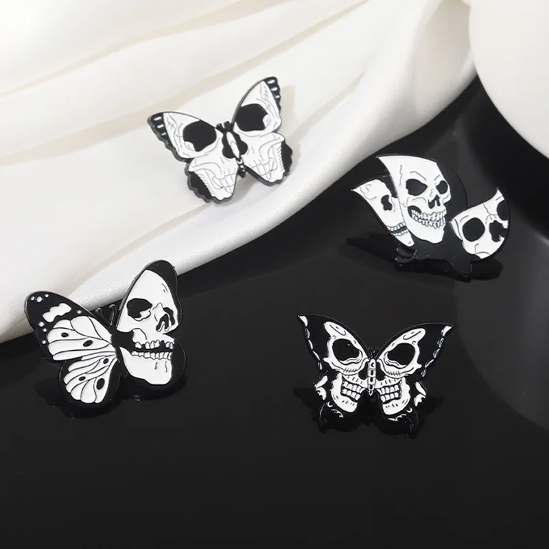 Wholesale American new punk series alloy cartoon lapel pins skull butterfly shape enamel badge