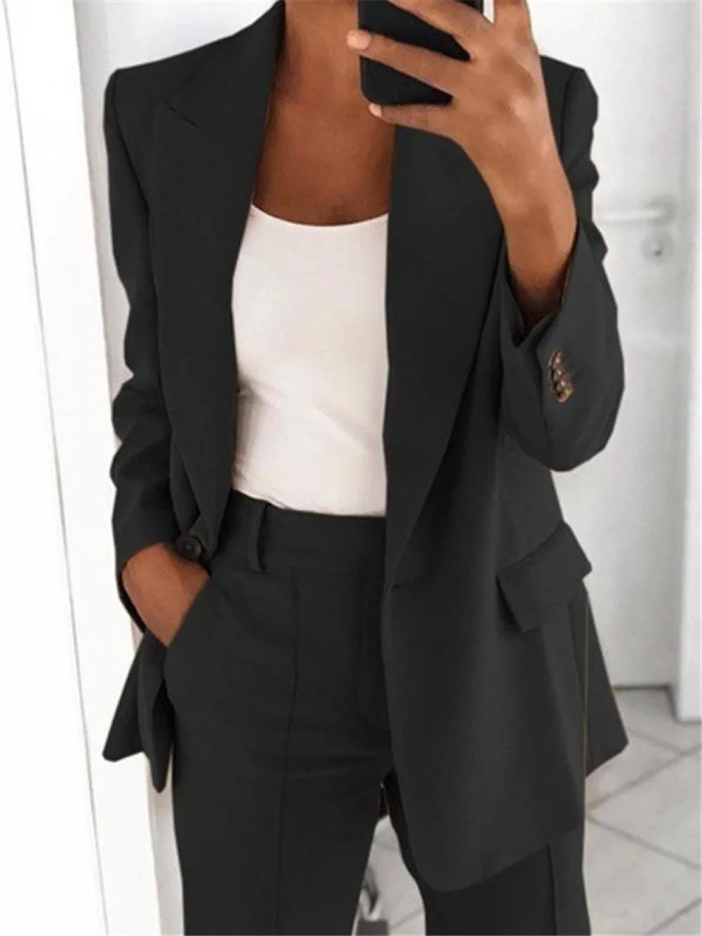 Wholesale 2024 fashion sexy women long sleeve single Breasted top and Pants set solid coats suits
