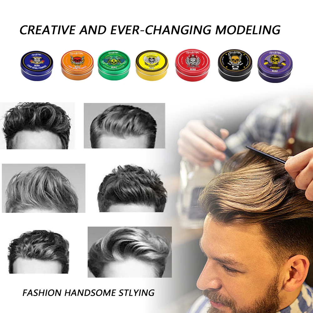 Colorful Skull Aluminum Box Hair Wax Gel Water Based and Strong Hold Edge Control OEM Hair Styling Wax Pomade
