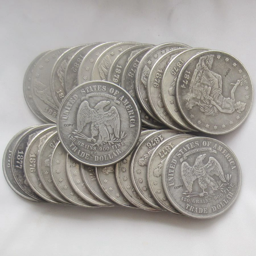 US Whole Set of 26PCS (1873-1885) Trade Dollars Silvers Plated Reproduction Decorative Commemorative Coins