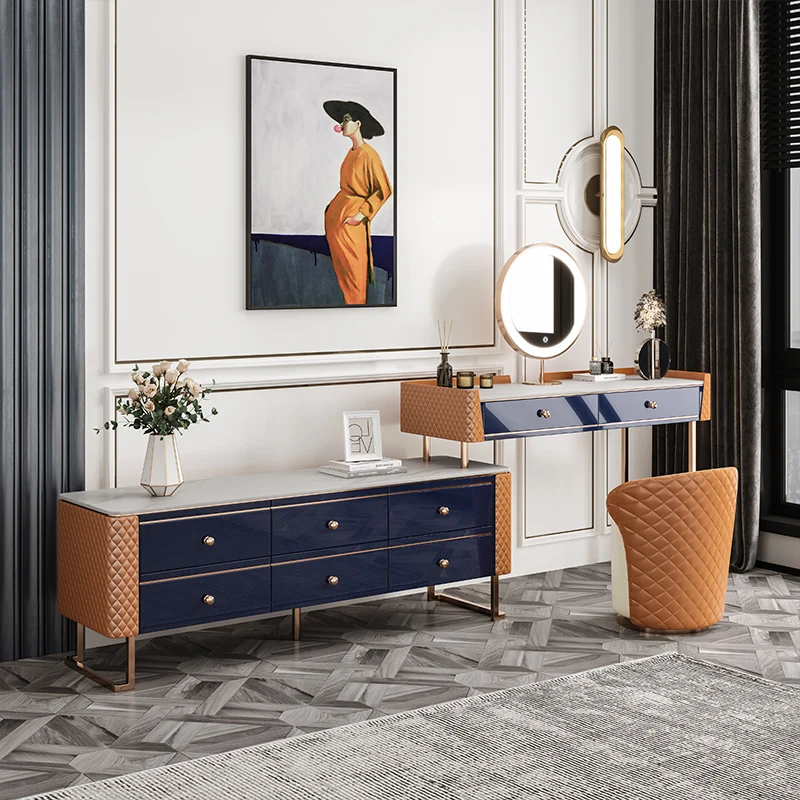 Light luxury young  peopole makeup table stool marble top modern simple bedroom furniture dressing table chair