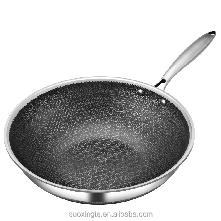 Wholesale HEXCLAD cookware tri-ply cookware stainless steel wok pan panela wajan stainless steel wok pan