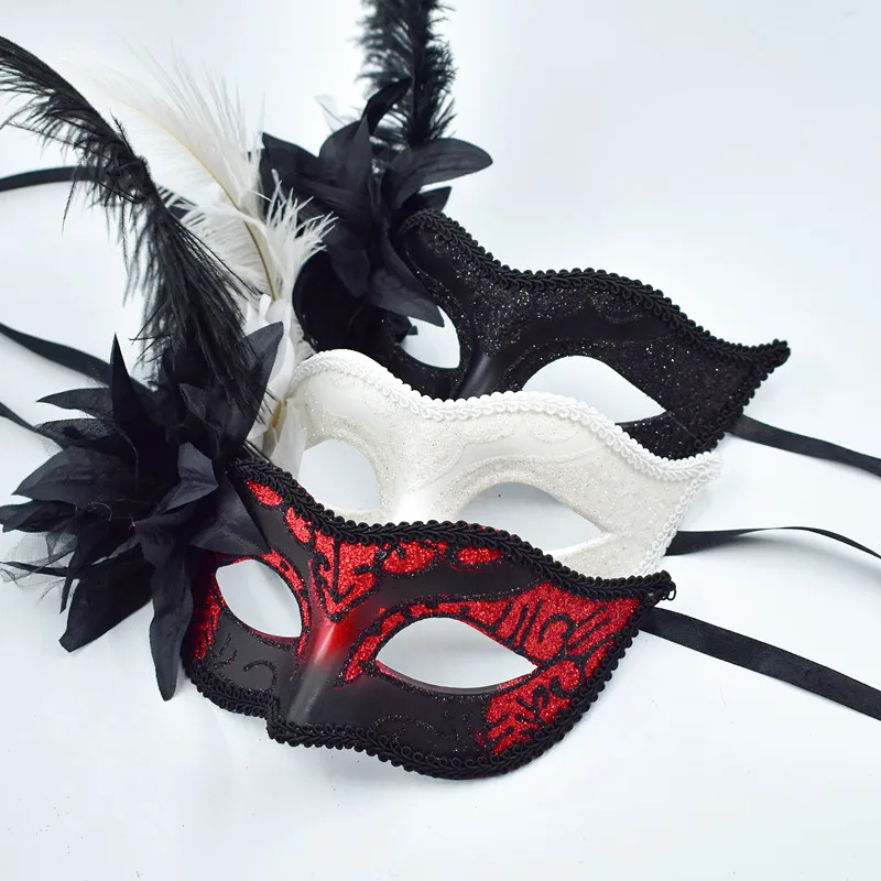Custom Venetian Mask Feather Half Face Black Masquerade Eye Mask For Halloween Party Decoration Gifts