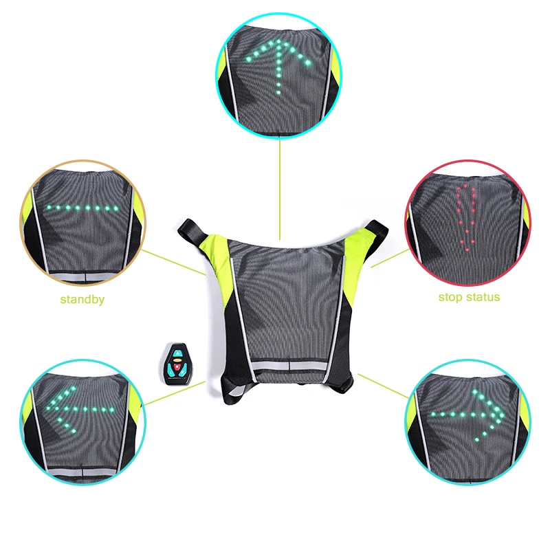 LED Signal Vest Bike Safety Wireless Turn Signal Light Riding Running Lighting Vest Safety Reflective Warning cycle Vests
