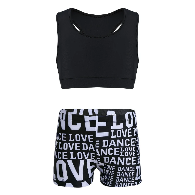 KYO Gymnastics Leotard Dancing Or Swimming Kids Girls Sleeveless Sports Outfit Bra Crop Top With Shorts Set