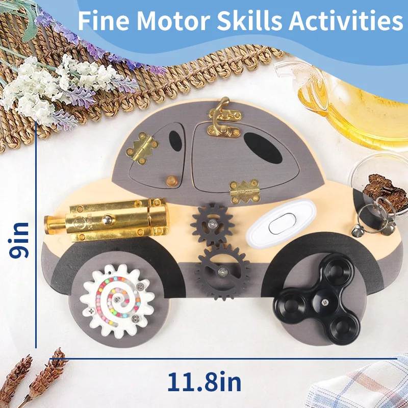 Multifunctional Wood Led Light Car Bear Activity Busy Board Sets Children Montessori Teaching Aids Diy Toys For Kids Boys Girls