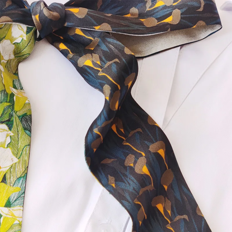 Summer Women Short Stain Ribbon Handbag Narrow Scarf Ladies Twill Silk Scarf