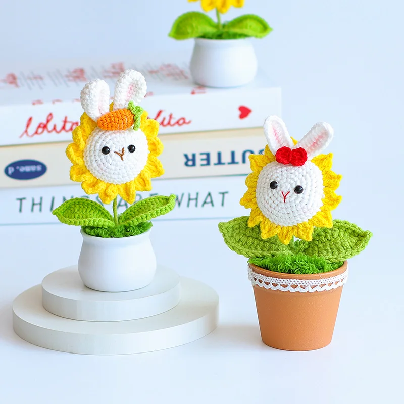 New Cotton Hand Crocheted Plants With Flower Pot Artificial Style Handmade Crochet Flower Pot