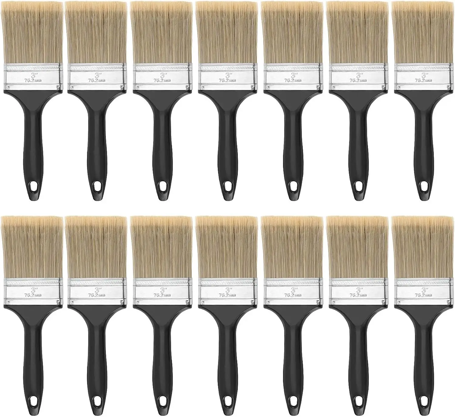 14 Ea 3 Inch Paint Brushes Home Wall Trim House Paintbrush Bulk with Treated Plastic Handle
