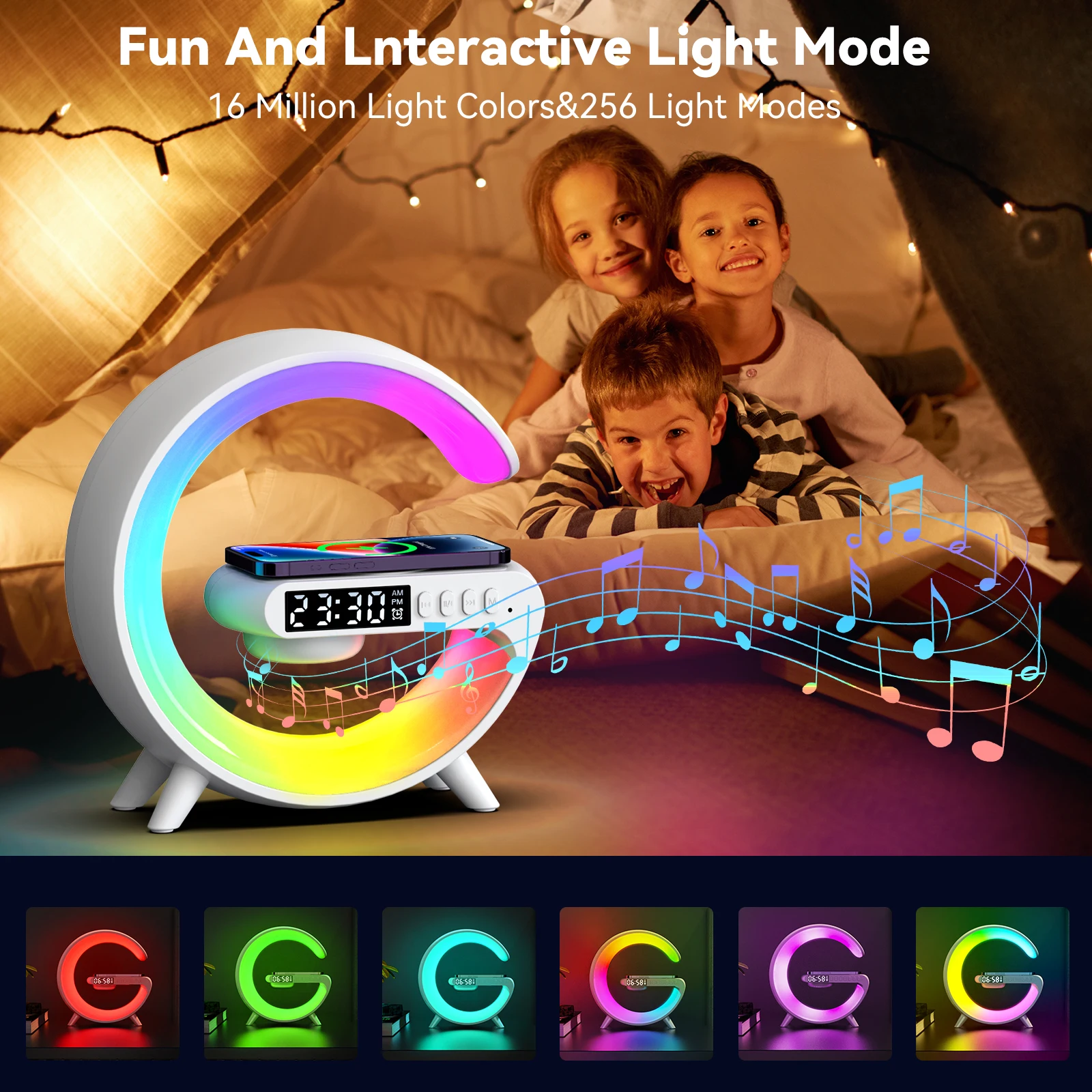 Multi-function wireless charger For iphone 14 13 lamp speaker with bedside light digital alarm clock intelligent Home table lamp