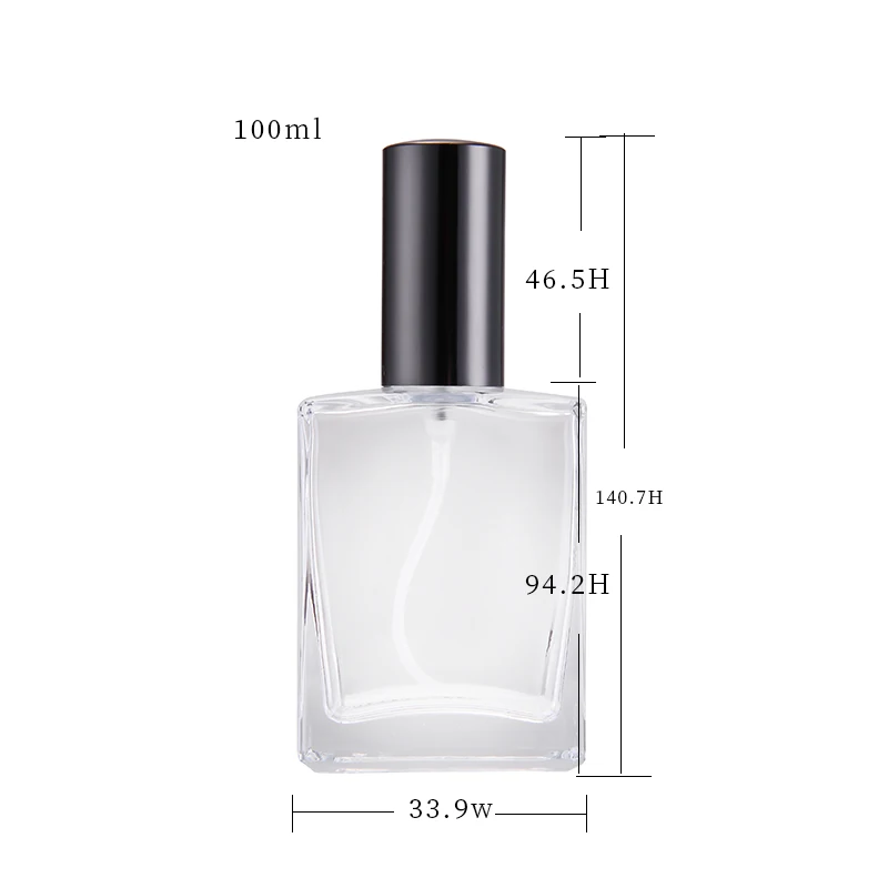 Изготовитель на заказ квадратный распылитель для духов прямоугольный прозрачный пустой флакон объемом 100 мл 50 30 стекло