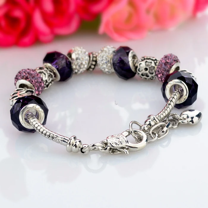 SUXUAN Jewelry Factory Price Custom Designs Silver Murano Glass Beads Bracelet Various Charms Options Snake Chain Bracelet