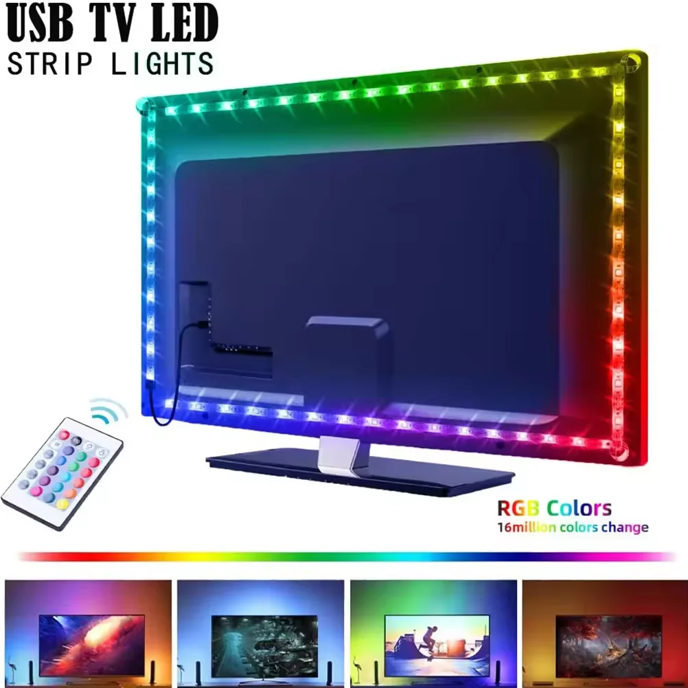 5 В 1 м RGB Интеллектуальная Светодиодная лента с пультом дистанционного управления USB управление приложением ТВ для спальни ПК IP20 Номинальная 5050