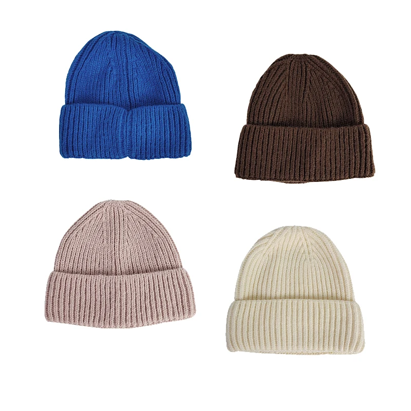 Custom Logo Winter Warm Casual Crochet Beanie Cap Sports Cuffed Knitted Hats Wholesale