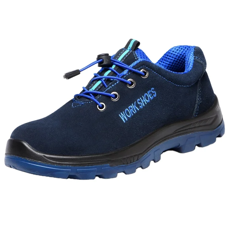 All Season Use Men Blue Suede Cow Leather Safety Shoes Steel Toe Puncture Resistant Work Shoes