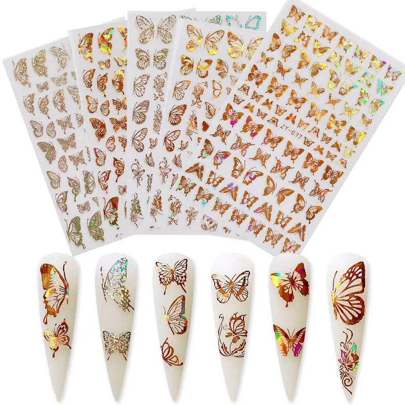 Wholesale High Quality Simulation Bronzing Laser Butterfly Nail Wrap 3D Nail Sticker