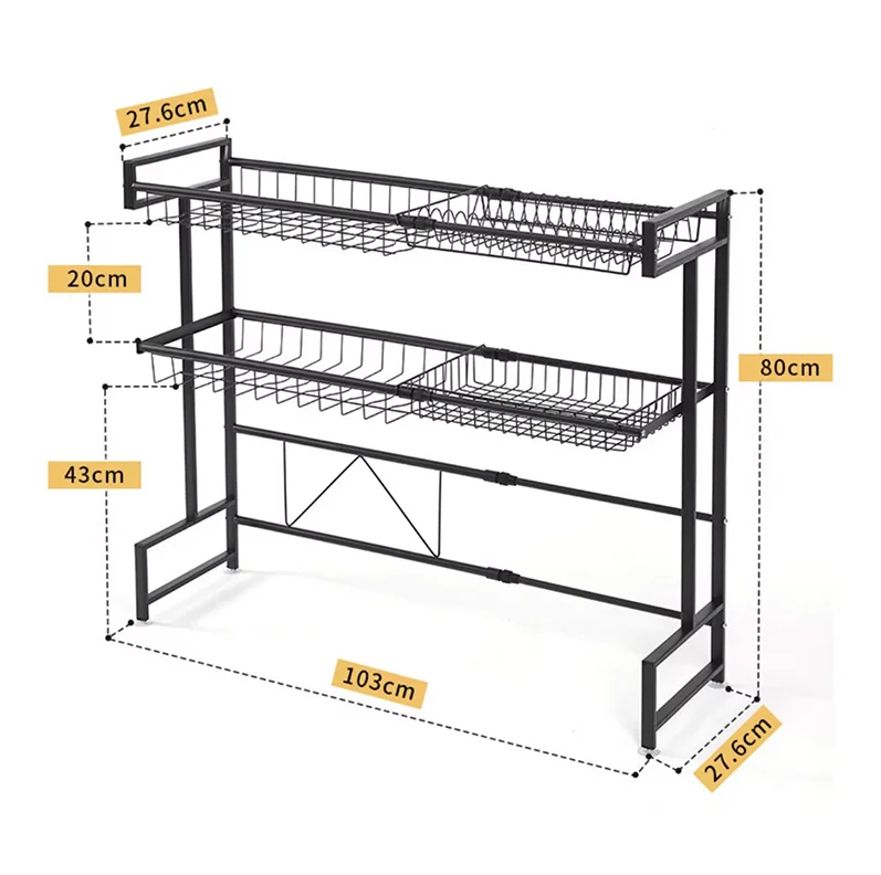 Removable Cutlery Holder 2 tier Dish Rack Dish Drainer Kitchen Storage Holders Racks Home Storage Organization Carbon Steel
