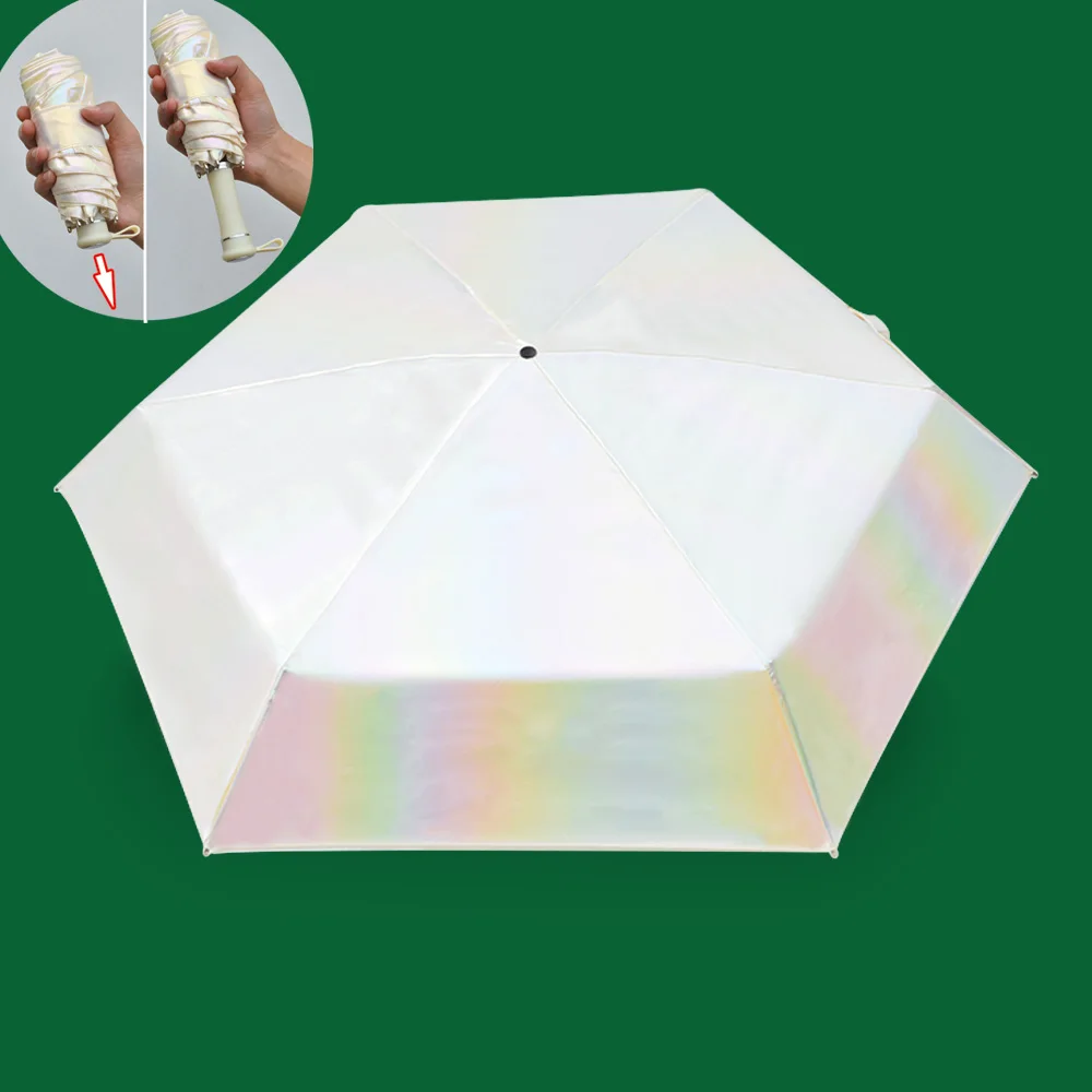 Colorful Heart shape handle Plain color Mini,small umbrellas Pocket 5 Fold Compact Rain and sun Travel Flat umbrellas For Women/