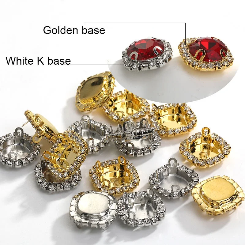 AW wholesale 8-16mm Gemstones With Crystal Buckle Metal Claw shape Fancy Stone DIY Sew on stones crystal for accessories