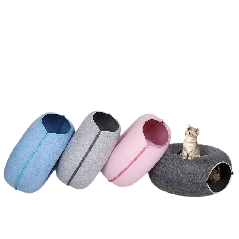 Pet Cage Small Animals Felt Cat Tunnel Bed Soft Plush Nest Four Seasons Universal Cat House Warm Closed Cat Toy Donut Nest