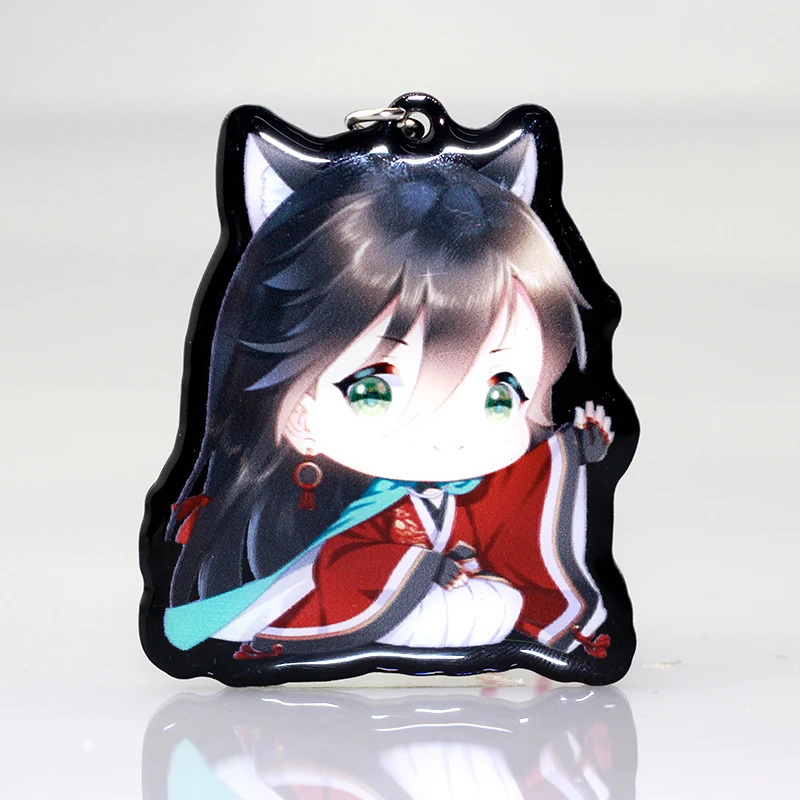 NO MOQ printed transparent shiny glitter clear acrylic custom keychain with anime