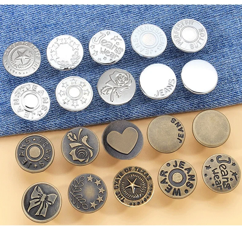 High Quality Custom Logo gold Accessories And Rivets Embossed Metal Jeans Button For Clothes