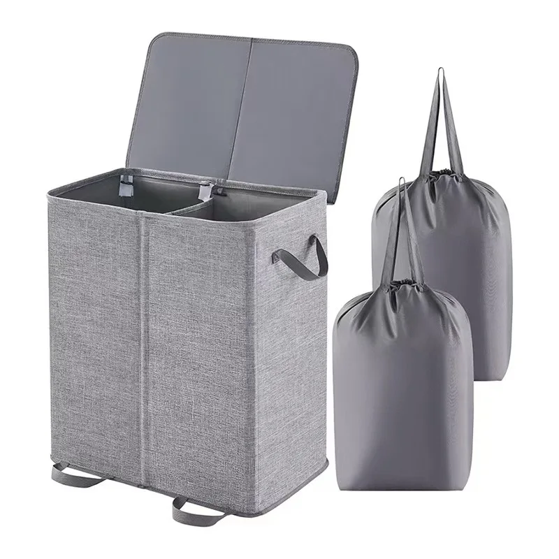 2024 new double-compartment laundry basket with lid detachable laundry storage bag dirty laundry basket