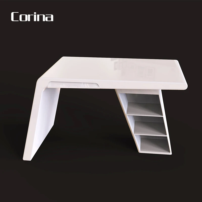 2020 New coming design curved solid surface Artificial stone white modern home office desk