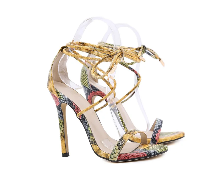 Wefans Amazon 2021 new sandals cross strap snake print hollow sexy high heels sandal