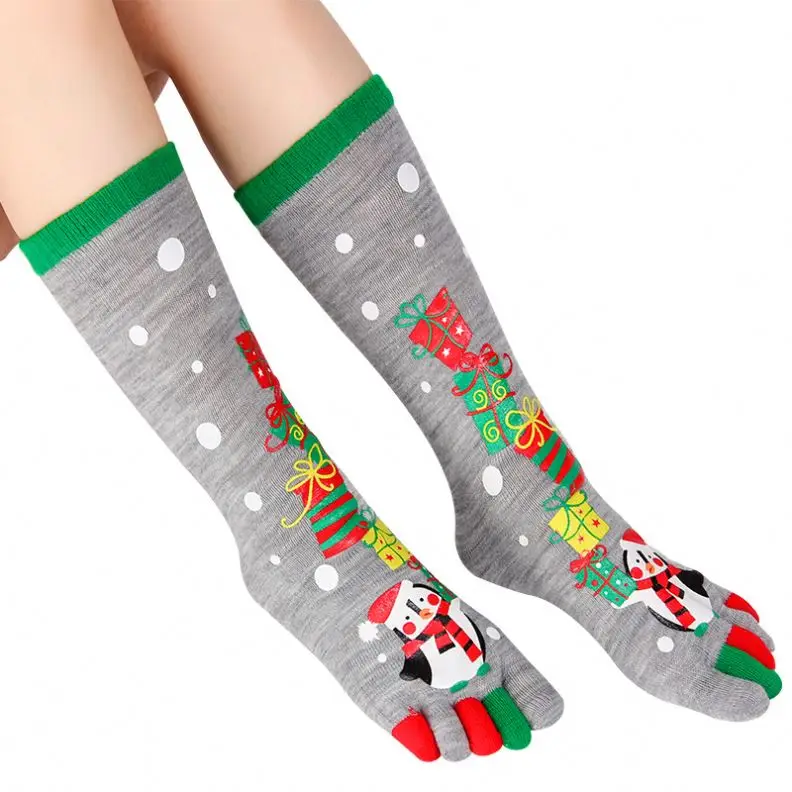 winter warm Christmas printing stripped Socks Santa snowman Funny Toe Socks Five Fingers yoga Socks