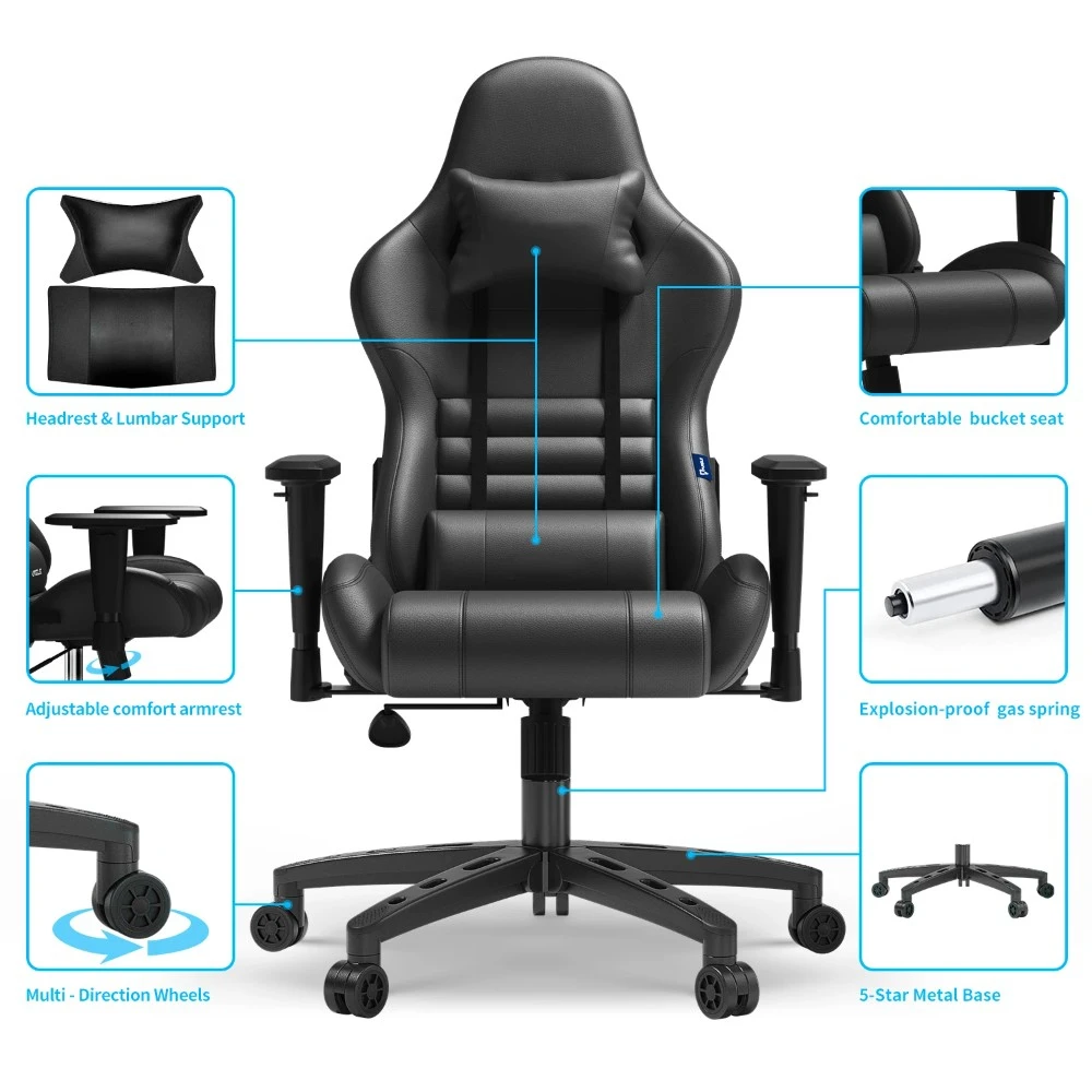 High Quality Custom Logo Racing Gaming Chair Ergonomic Office Computer Massage Feature Available Black White-Factory Wholesale