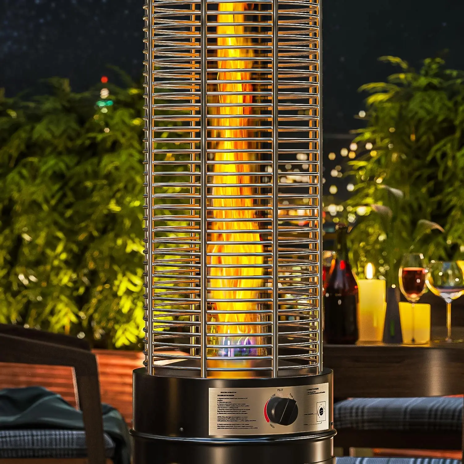 2022 backyard decoration outdoor  glass tube heater 40000 BTU  round flame gas propane stove