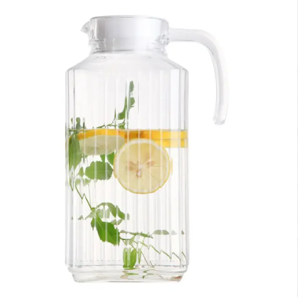 Wholesale 1.8 Liter Clear Reusable Simple Cold Glass Water Jug 1.1L Glass Pitcher with Spout for Drinking Glass Beverage Bottle