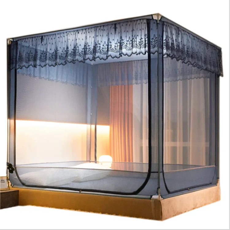 Bed type full bottom iron support back to bottom anti falling three door mosquito net for bed adults zipper gauze mosquito net