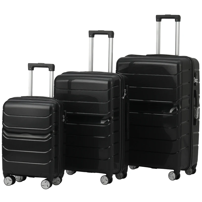 Pailox Hardside Lightweight Luggage with Common Lock 3 Pcs Luggage Sets PP Hard Shell Carry on Suitcase Set with Spinner Wheels