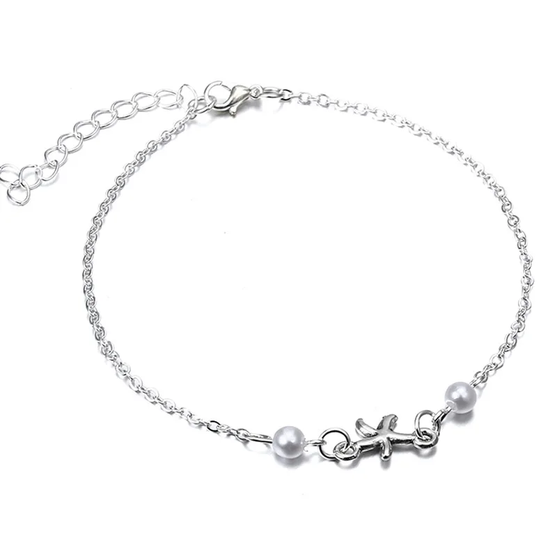 Fashion Alloy Starfish Silver Anklets for Women Support Custom Anklet Jewelry Indian Style Anklets