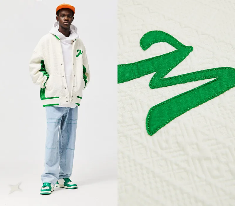 500 g geometric jacquard contrasting lapel applique baseball uniform autumn new  embroidered jacket
