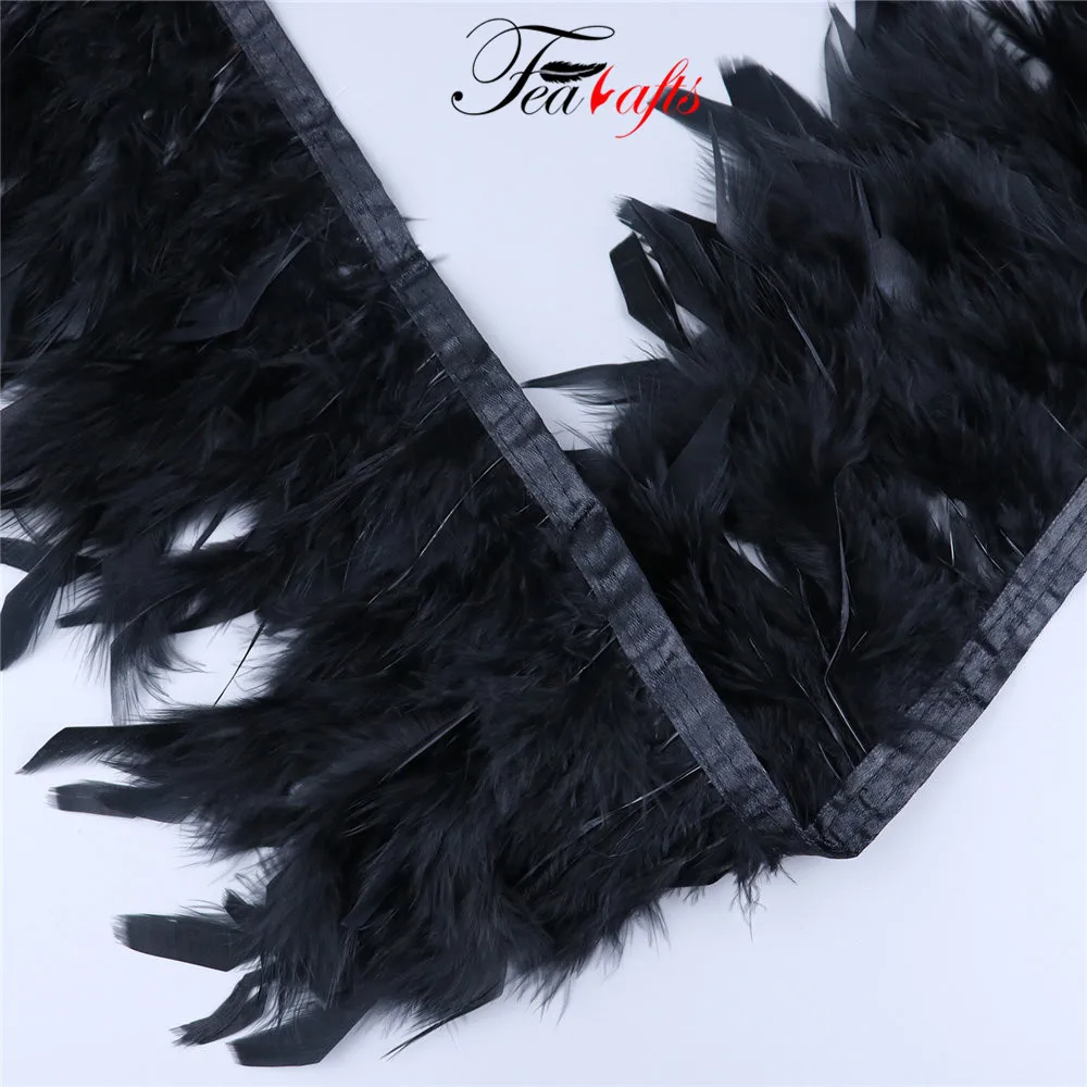 Factory Sale Black Borders Ribbons Fringe Plumes Trim Marabou Feathers 10-15cm Fluffy Turkey Chandelle Feathers For Crafts