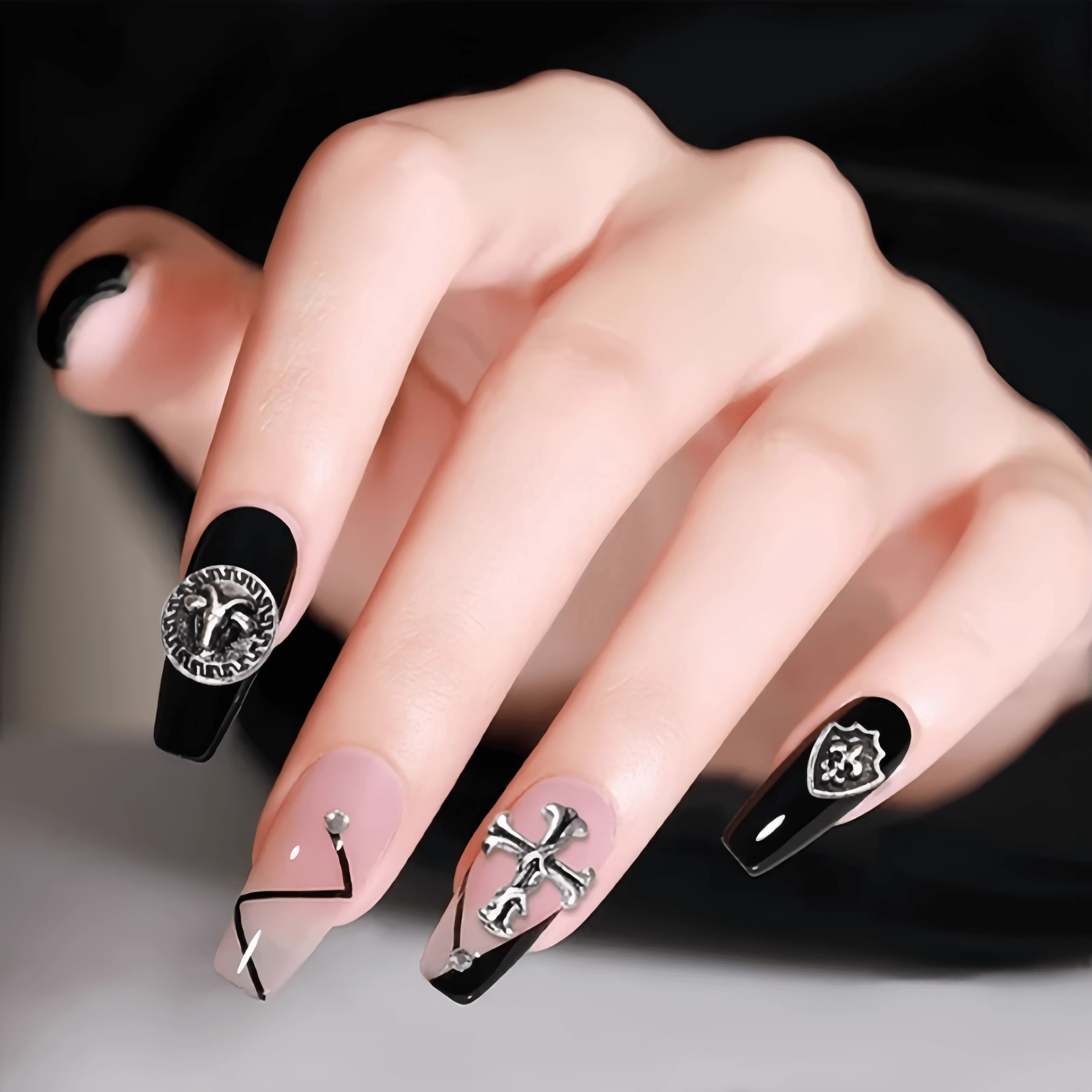 Retro Chrome Hearts Nail Art Accessories 2024 New Internet Celebrity Nail Decoration Metal Rivet Patches Mixed Pack