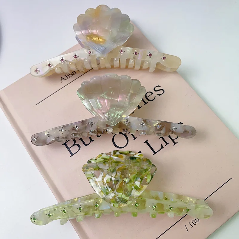 Dowell Summer Light Luxury Texture Inlaid Rhinestones Seashell Acetate  Hair Claw