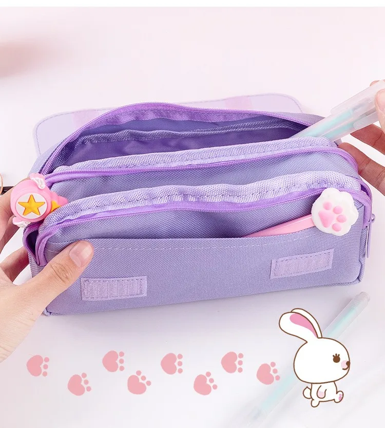 Custom Multifunction PU Aesthetic Pencil Box Cute Girls School Stationery Pen Bag for Kids Korea style